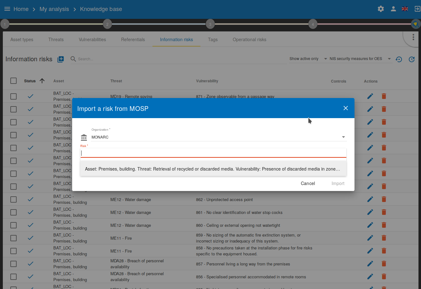 Import a risk from MOSP