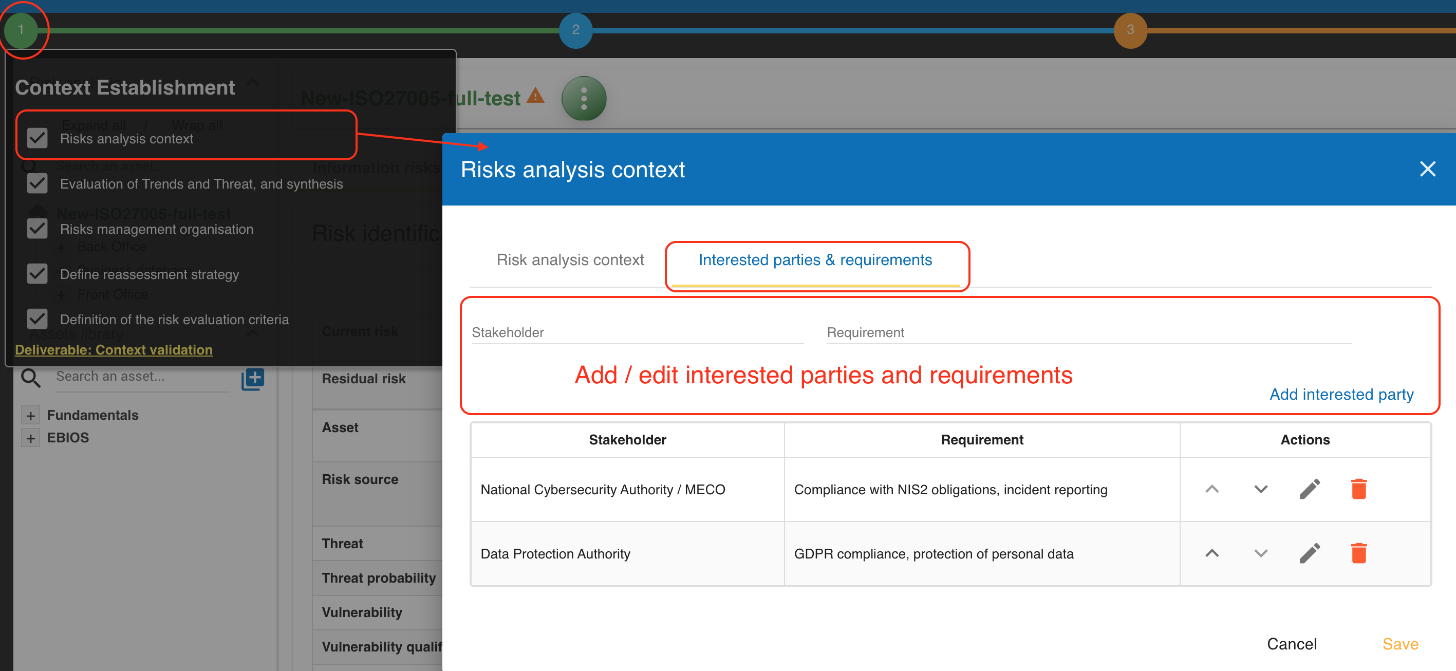 Interested parties and requirements