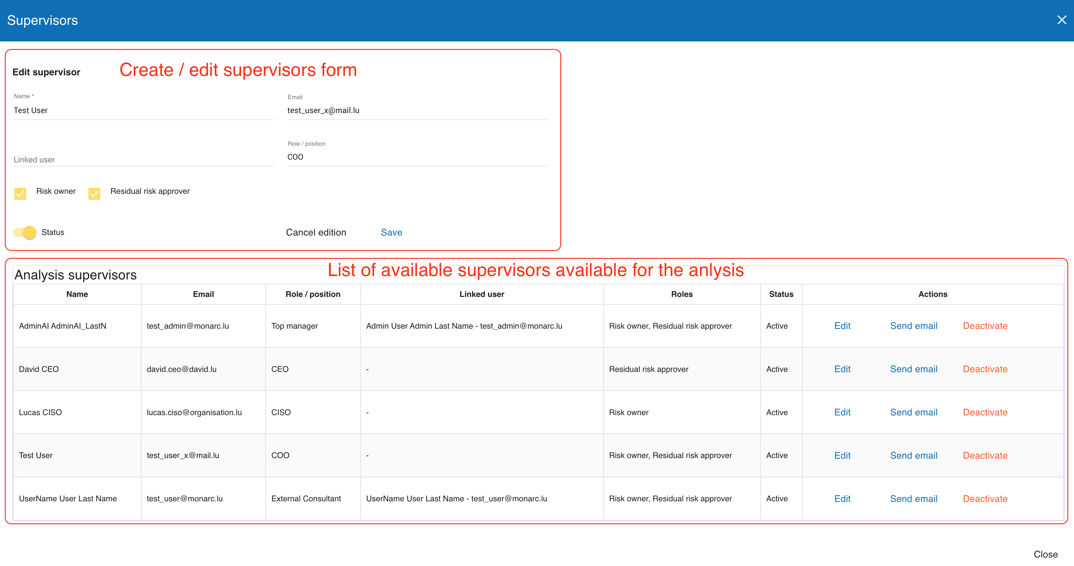 Supervisors management form