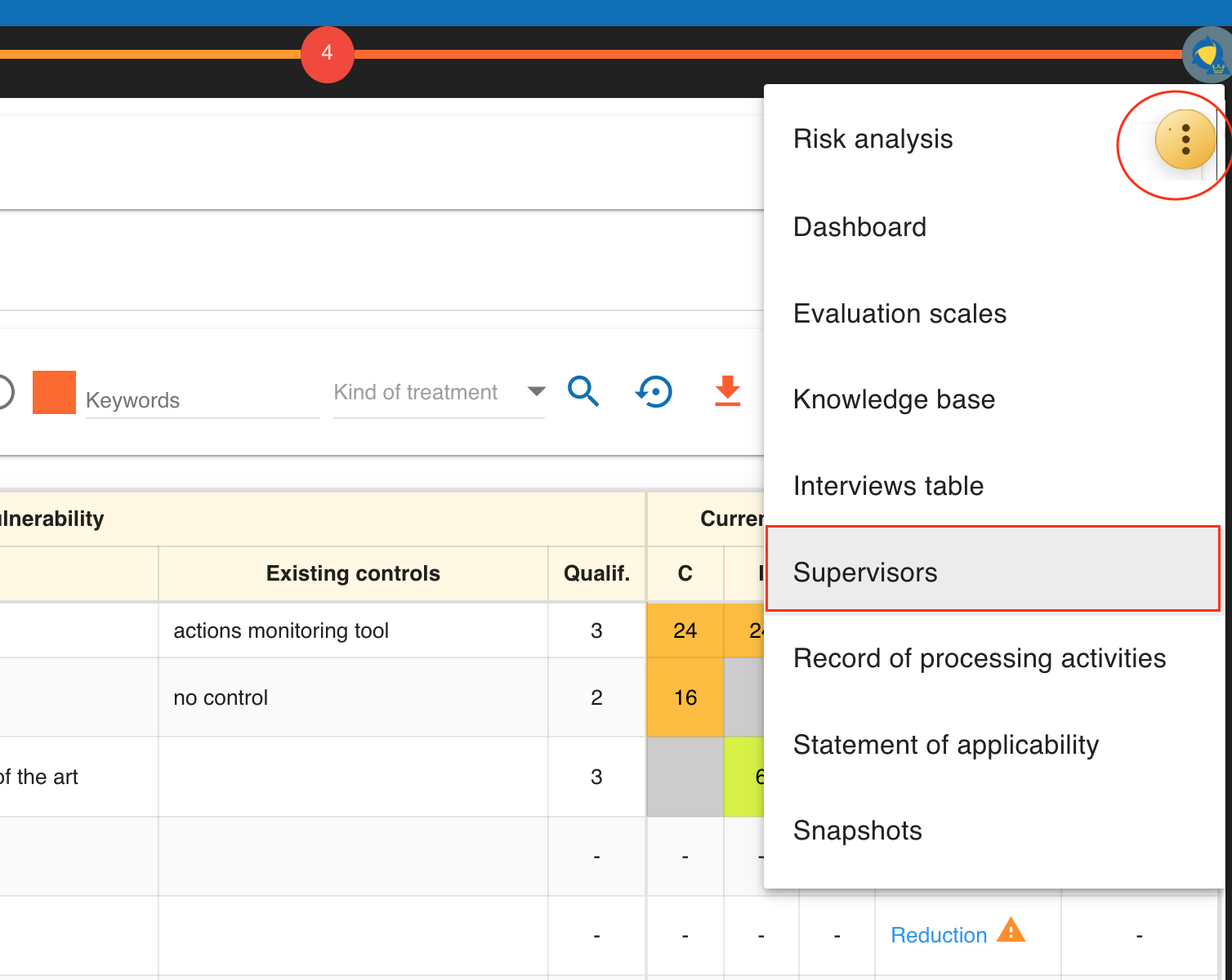 Supervisors entry in the analysis actions menu