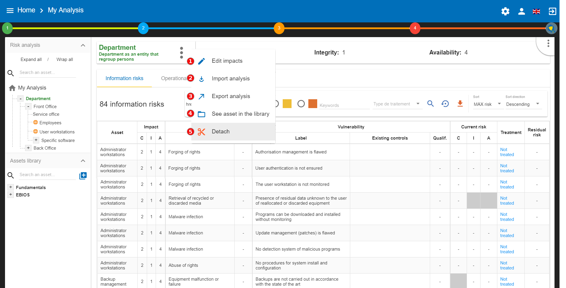 Contextual Menu of Asset