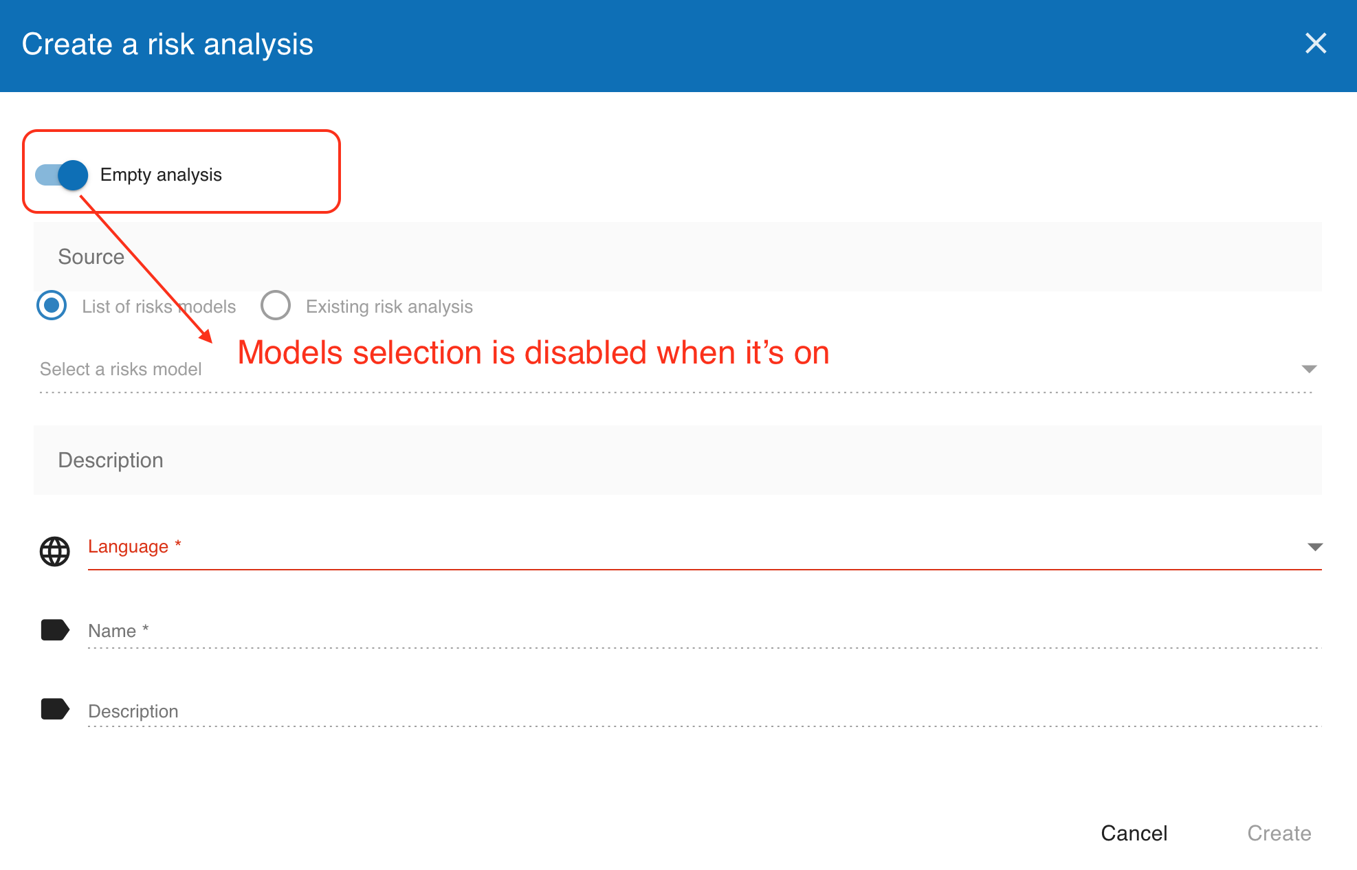 Empty analysis option